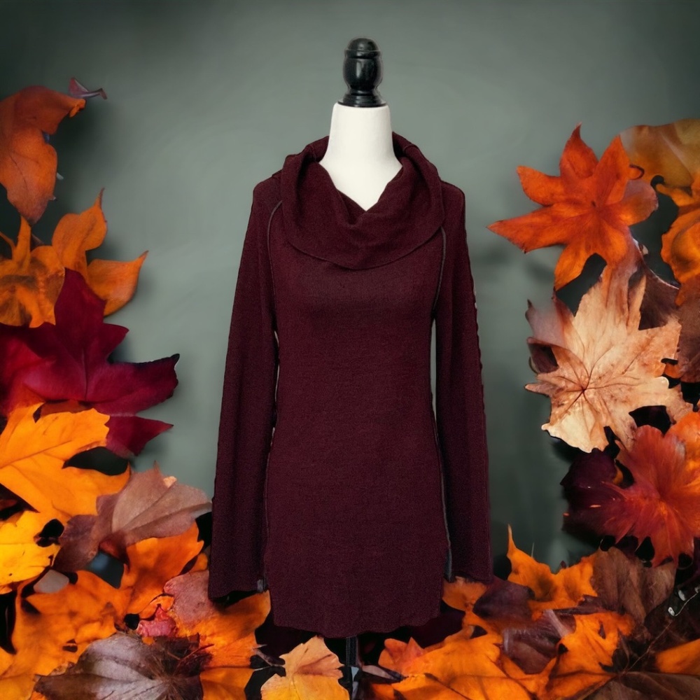Leisure by OST Maroon Cowl Neck Tunic Sweater